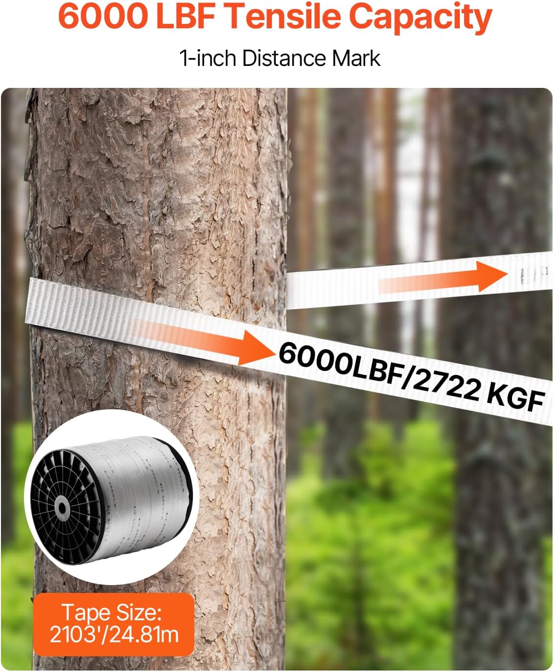 VEVOR Polyester Pull Tape, 2500 lbf Tensile Capacity Polyester Webbing, 3/4" x 528' Cable Pulling Tape, Printed Webbing Mule Tape Flat Rope for Packaging, Commercial Electrical, Gardening