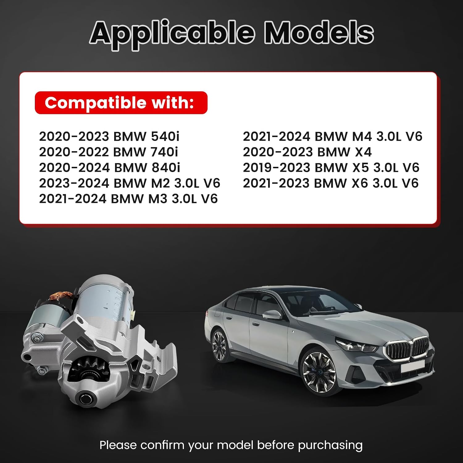 12418671505 Starter Motor Compatible with BMW X5 X3 X4 X6 X7 Z4 540i 740i 840i M2 M3 M4 3.0L 2019-2024, Replace OE 12418691852 12-41-8-671-505