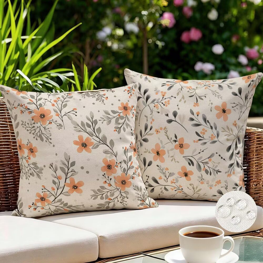 Federe Cuscini da Esterno Impermeabili 65x65 Primavera Copri Cuscini per Divano Floreale Federa Cuscino Nordico Decorativi Copricuscini per Divano Giardino Soggiorno Copricuscino Set di 2 (IU89)