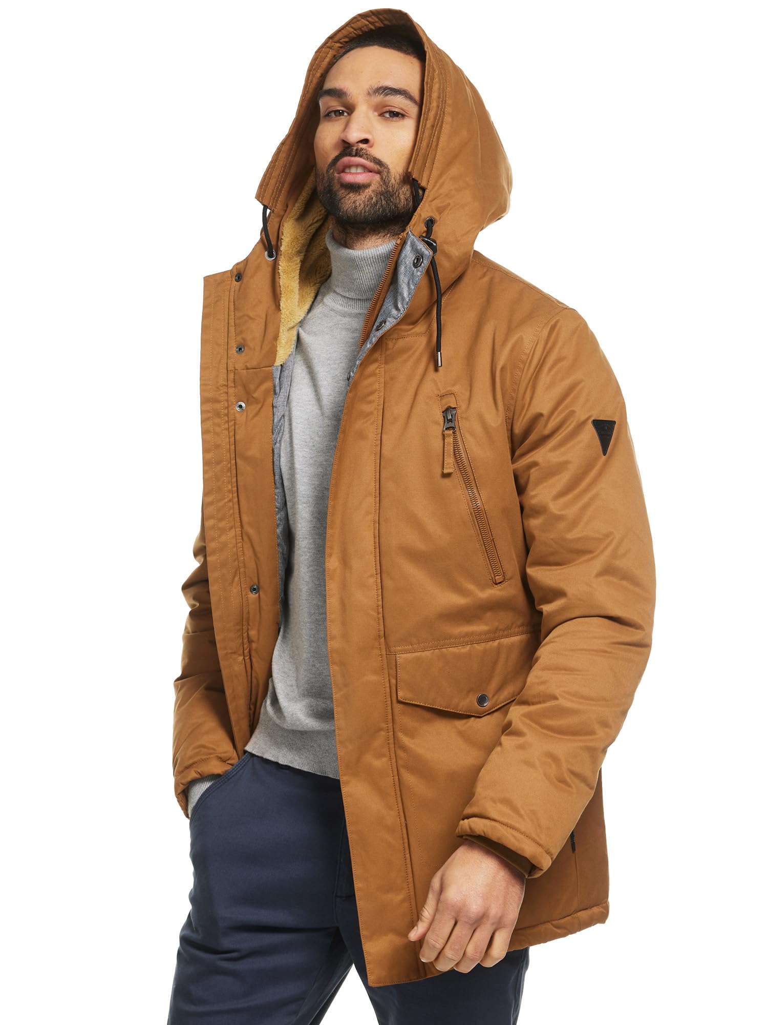 Indicode Herren Loaf Herrenmantel mit verdeckter Knopfleiste und Kapuze | Eleganter Herrenmantel mit verdeckter Knopfleiste, Wintermantel, Businessmantel, Wollmantel, stilvoller Mantel für Männer