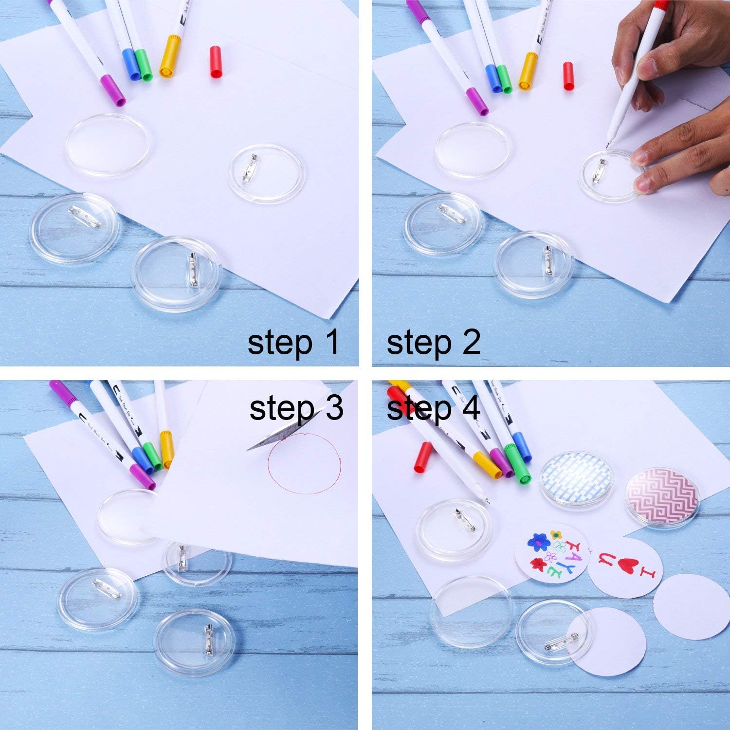 Aboat 25 Sets 1.5 inch Design a Button Clear Acrylic Button Badges Kit with Pins for DIY Crafts and Craft Activities (1.5 Inch)