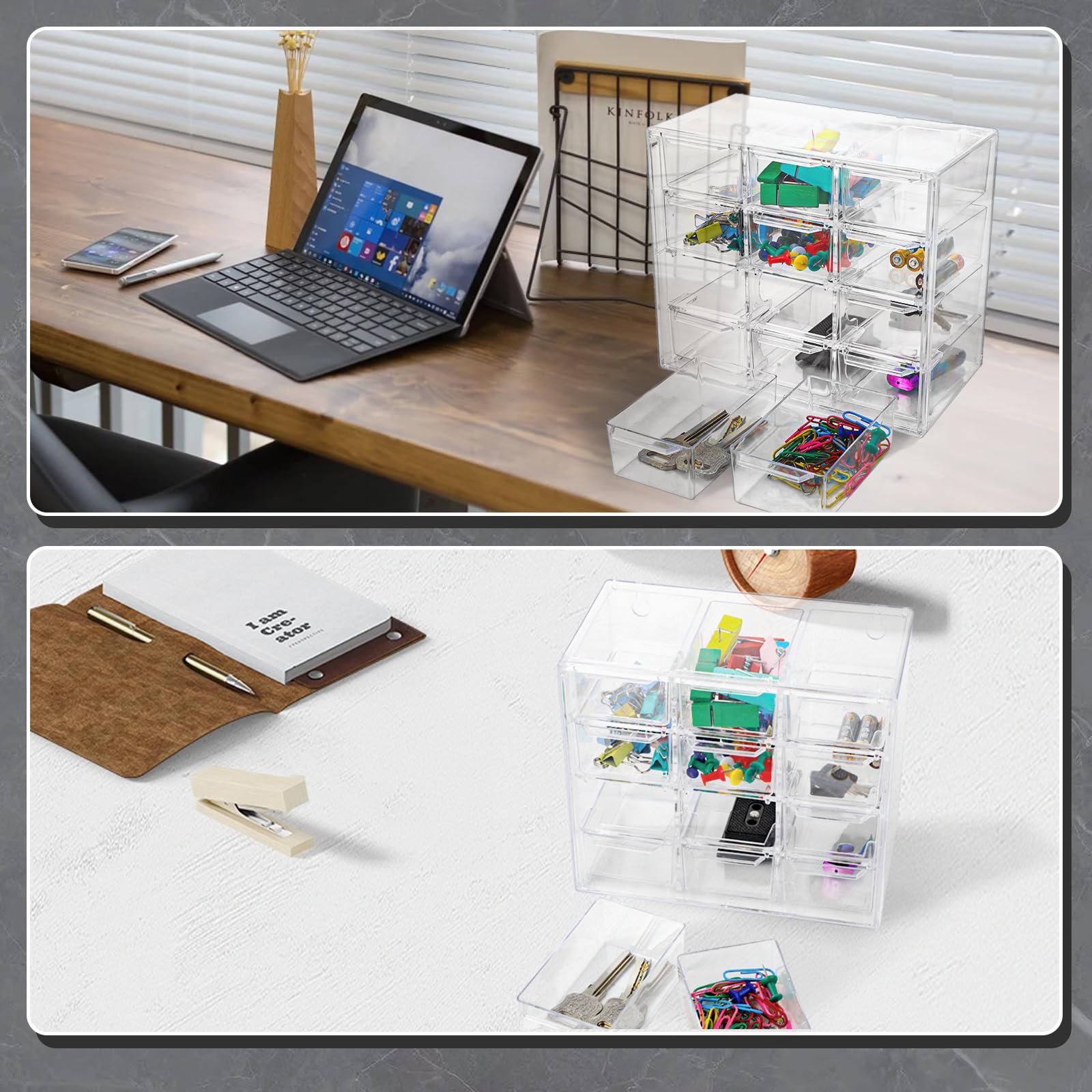 Cajoneras Plastico - Mini cajón organizador - Pequeño organizador de almacenamiento de escritorio con 12 cajonaes para guardar joyas cuentas horquillas pendientes piezas pequeñas