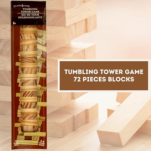 Miniatura 2 de KS Tumbling Tower Juego de 72 piezas desafiantes bloques de construcción apilables de madera para mochileros, juego nocturno para fiestas en casa,
