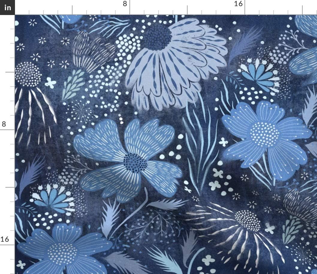 Spoonflower Fabric - Indigo Floral Lush Blue Flowers Tie Dye Japanese Inspired Stylized Printed on Petal Signature Cotton Fabric by The Yard - Sewing Quilting Apparel Crafts Decor