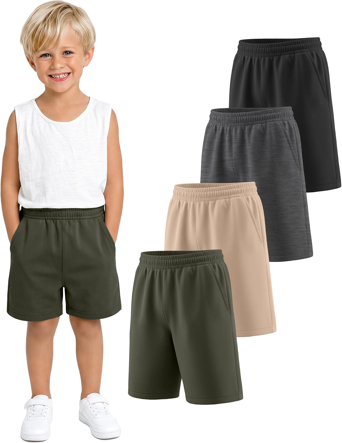4 Pack Toddler Boys Athletic Shorts Baby Boys Wide Leg Basketball Soccer Shorts with Pockets Summer Clothes 18M-5T