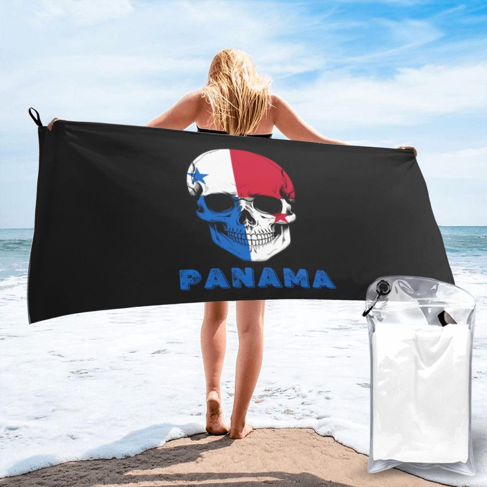 HACXZ Skull Panama Flag Lightweight Absorbent Beach Towel Microfiber Beach Towel 31.5"X63"