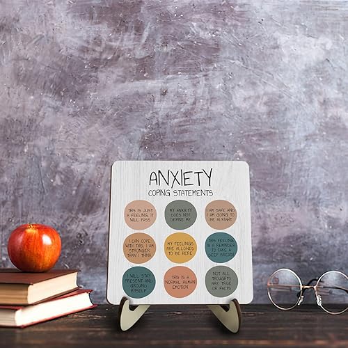 Miniatura 4 de Decoración de oficina de terapia inspiradora, decoración de escritorio de madera rústica, ayuda para la ansiedad, regalos de salud mental para