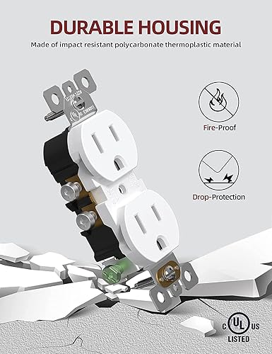 Miniatura 3 de AIDA Paquete de 20 tomacorrientes de receptáculo dúplex de 15 A 125 V, toma de corriente eléctrica de pared, toma de corriente dúplex, grado