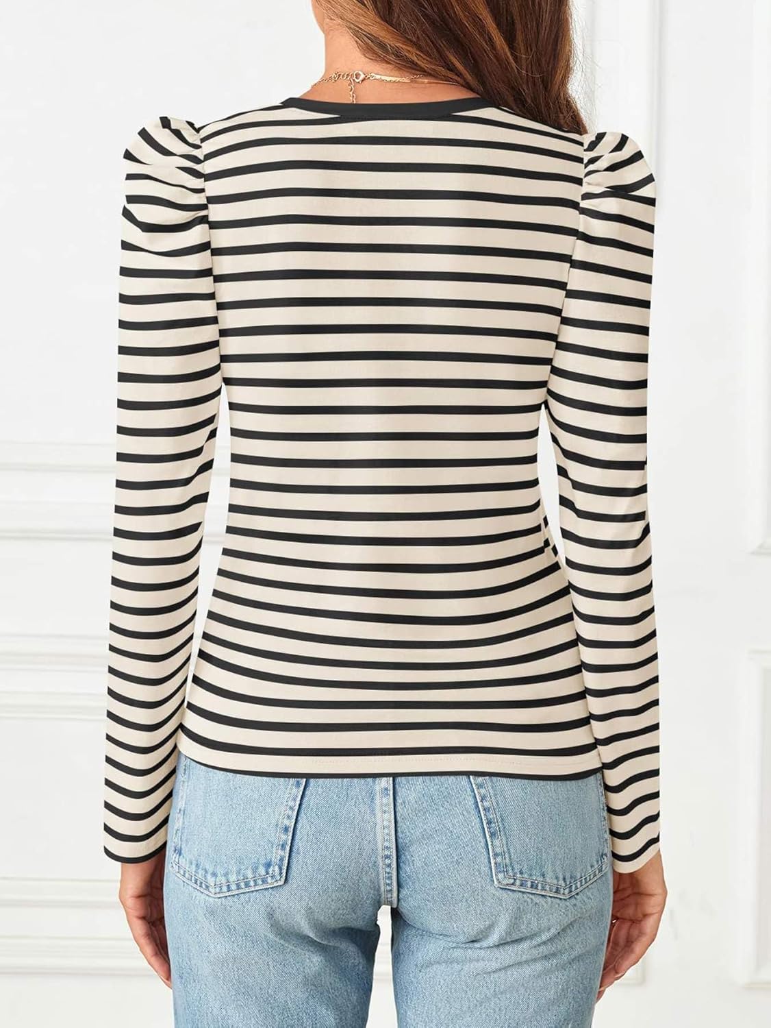 Womens Puff Long Sleeve Shirts Crewneck Fall Tops Basic Dressy Casual Blouses 2025 Trendy Outfits - Image 3