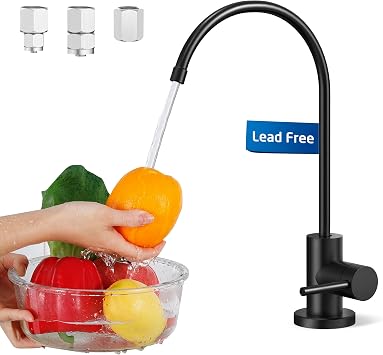 KES NSF Certified All Metal Drinking RO Water Faucet for Kitchen Sink, Lead-Free 18/8 Stainless Steel Reverse Osmosis Faucet, Water Filter Faucet for RO Water Filtration System, Non-Air Gap, Black