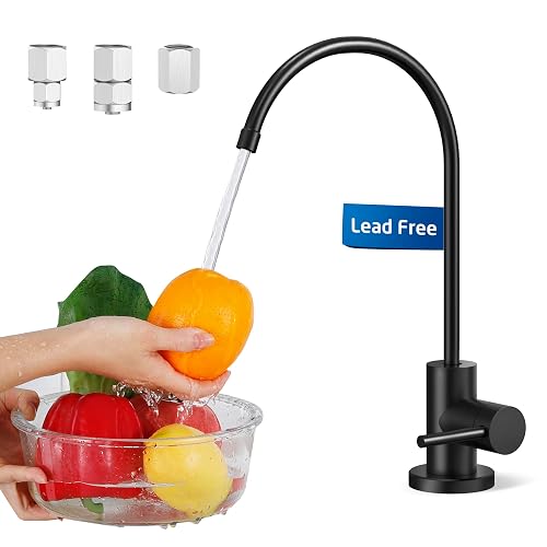 KES NSF Certified All Metal Drinking RO Water Faucet for Kitchen Sink, Lead-Free 18/8 Stainless Steel Reverse Osmosis Faucet, Water Filter Faucet for RO Water Filtration System, Non-Air Gap, Black