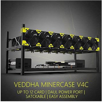 6/8 GPU Aluminum Stackable Open Air Mining Computer Frame Rig Ethereum Veddha V4C-8/12GPU+7FANS