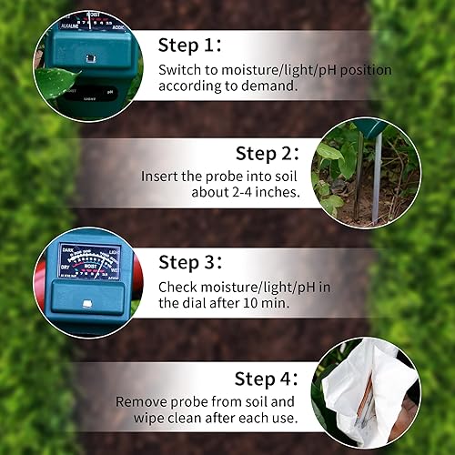 Miniatura 4 de MEASUREMAN Probador de suelo 3 en 1 de humedadluzpH, kits de herramientas de jardinería para el cuidado de plantas, adecuado para interiores y