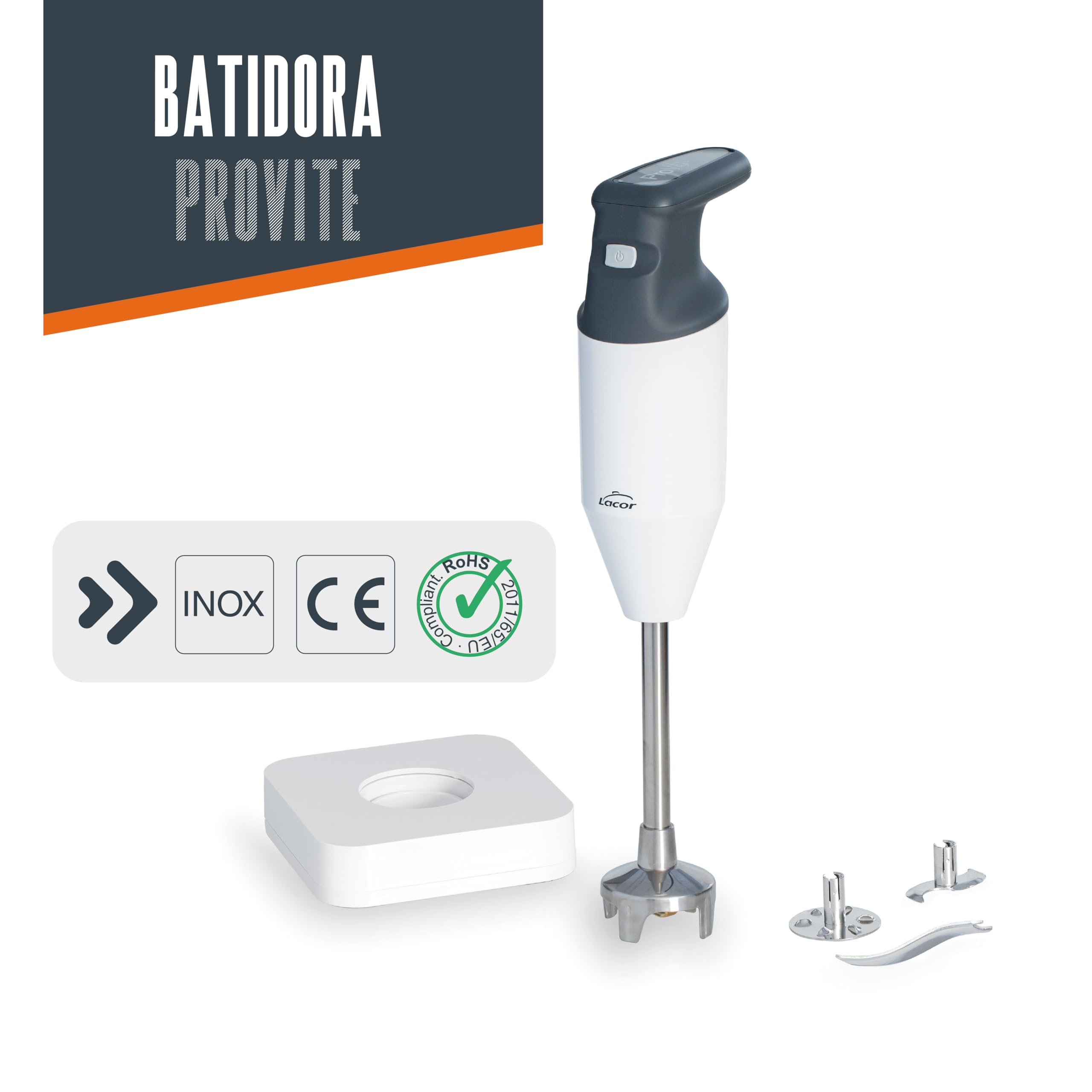 Lacor 61664 - Batidora ProVite, de Precisión, 170W, 22.000 r.p.m | En acero inoxidable, tritura y bate sin esfuerzo; agarre ergonómico, ideal para cocina profesional y uso diario en casa