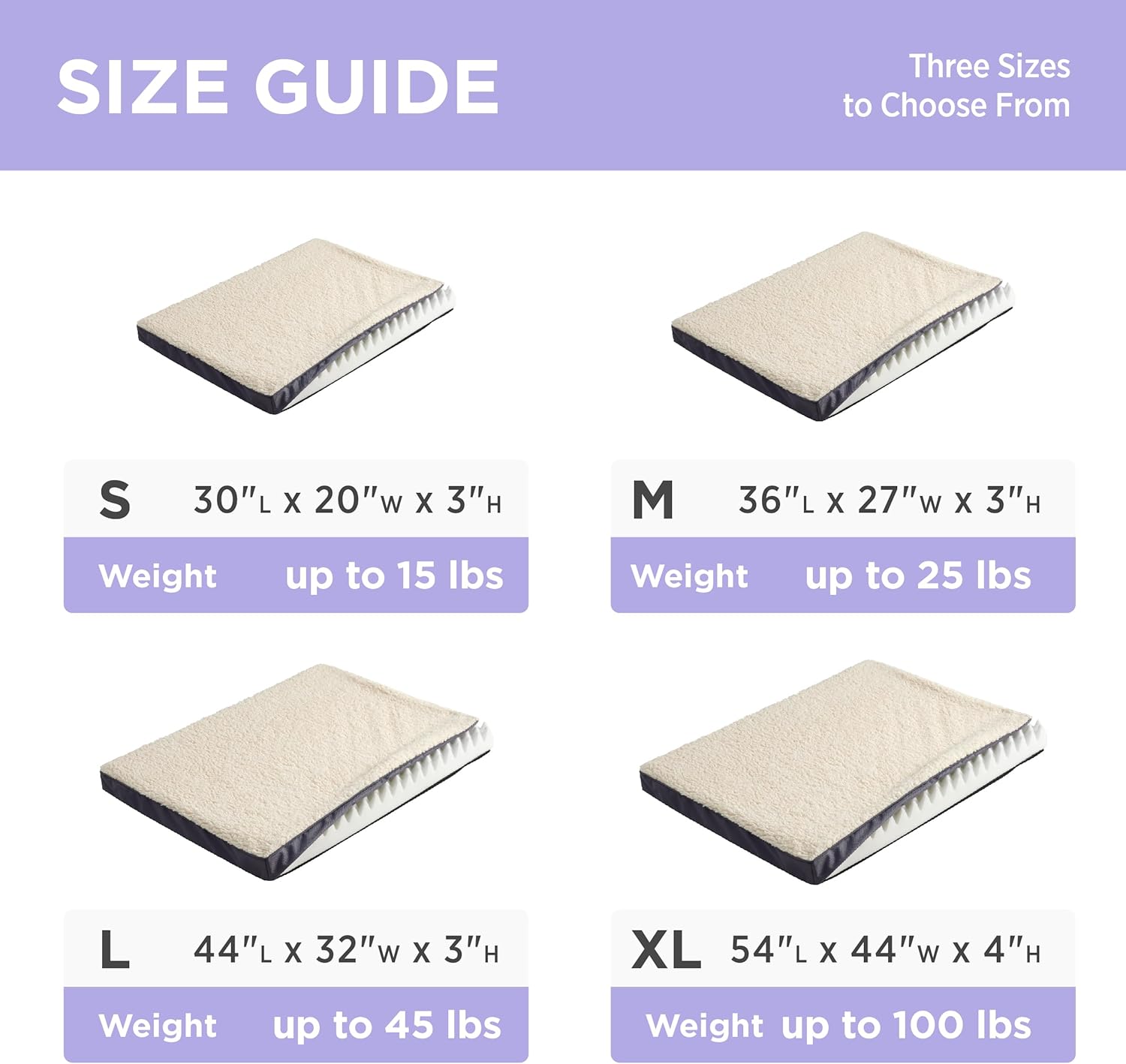 LE SURE XL Washable Dog Bed Cover Replacement Plush Fleece Cover for Orthopedic Egg Crate Foam Pet Mat 44x32x3 Inches, Grey
