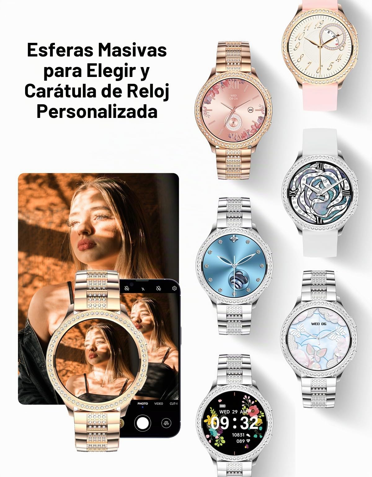findtime Reloj inteligente para mujer, reloj inteligente dorado y plateado, reloj de presión arterial, rastreador de fitness con llamada Bluetooth, monitor de frecuencia cardíaca, oxígeno en sangre