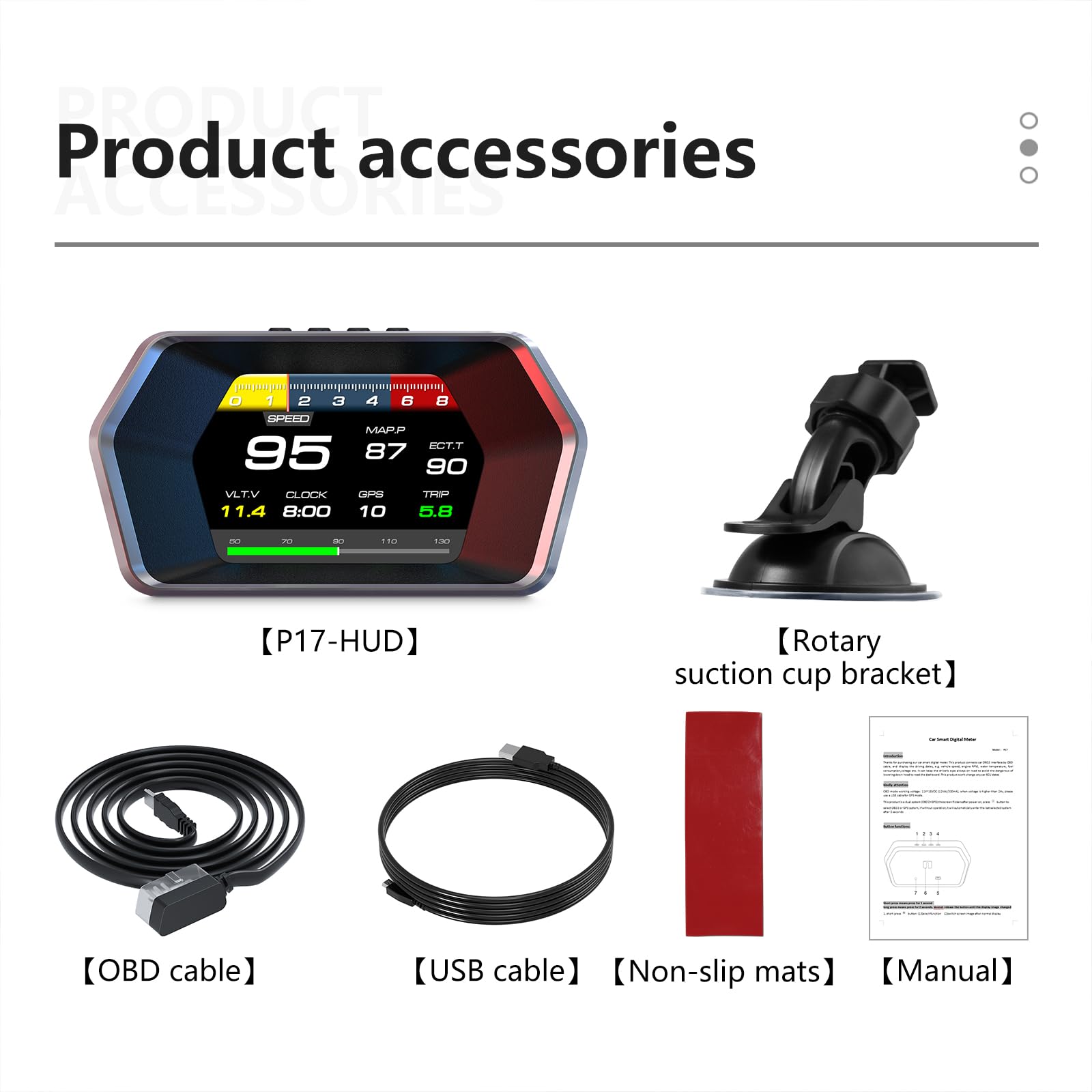 Heads up Display P17, Auto Smart Obd2 Gauge Display, Tachimetro GPS con velocità del veicolo, RPM, consumo di carburante Tensione Multi Data Strumento intelligente per tutte le auto