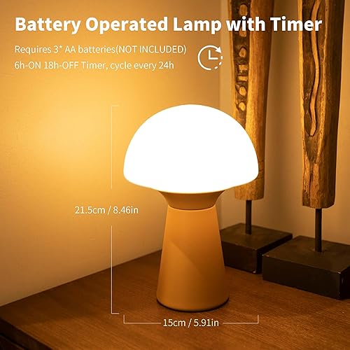 Miniatura 4 de Lámpara de mesa de hongos, lámpara a pilas con temporizador, pequeña lámpara portátil inalámbrica a batería, lámpara de noche inalámbrica para