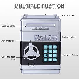 GuDoQi Piggy Bank for Boys Electronic Coin Money Bank Toy for 3 4 5 6 7 8 9 10 Year Old Children, Mini ATM Cash Coin Saving Box for Birthday Gifts Kids Age 3-10, Sliver