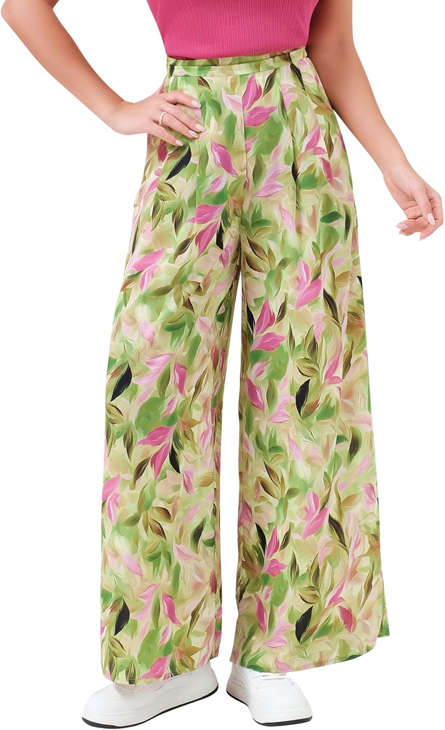 Palazzo Pants for Women, Wide Leg High Waist Flowy Dressy Casual Boho Trousers with Pockets Yellow Floral