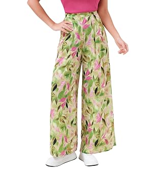Palazzo Pants for Women Wide Leg High Waist Flowy Dressy Casual Boho Trousers with Pockets Yellow Floral
