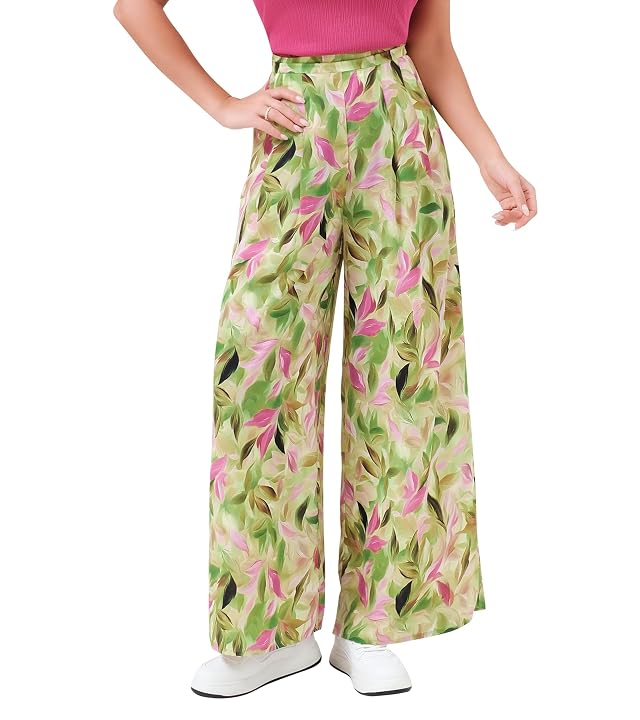 Palazzo Pants for Women Wide Leg High Waist Flowy Dressy Casual Boho Trousers with Pockets Yellow Floral