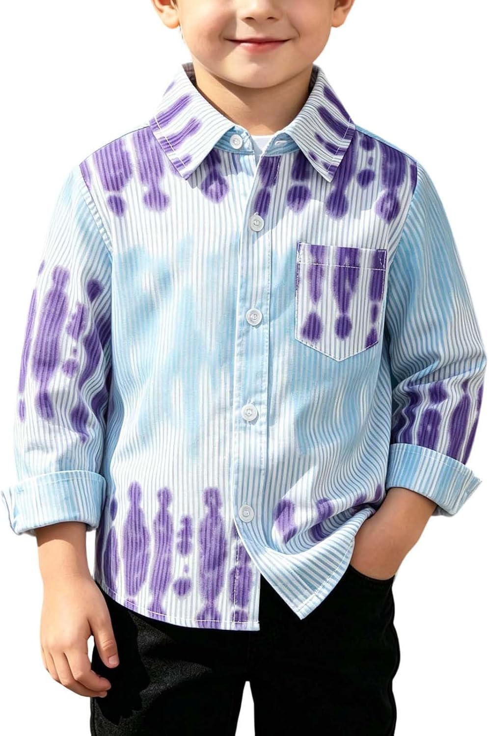 Kids Tie-dye Shirt Button Down Casual Long Sleeve Tee Cute T Shirt Fall Funny Party Outfits for Boys