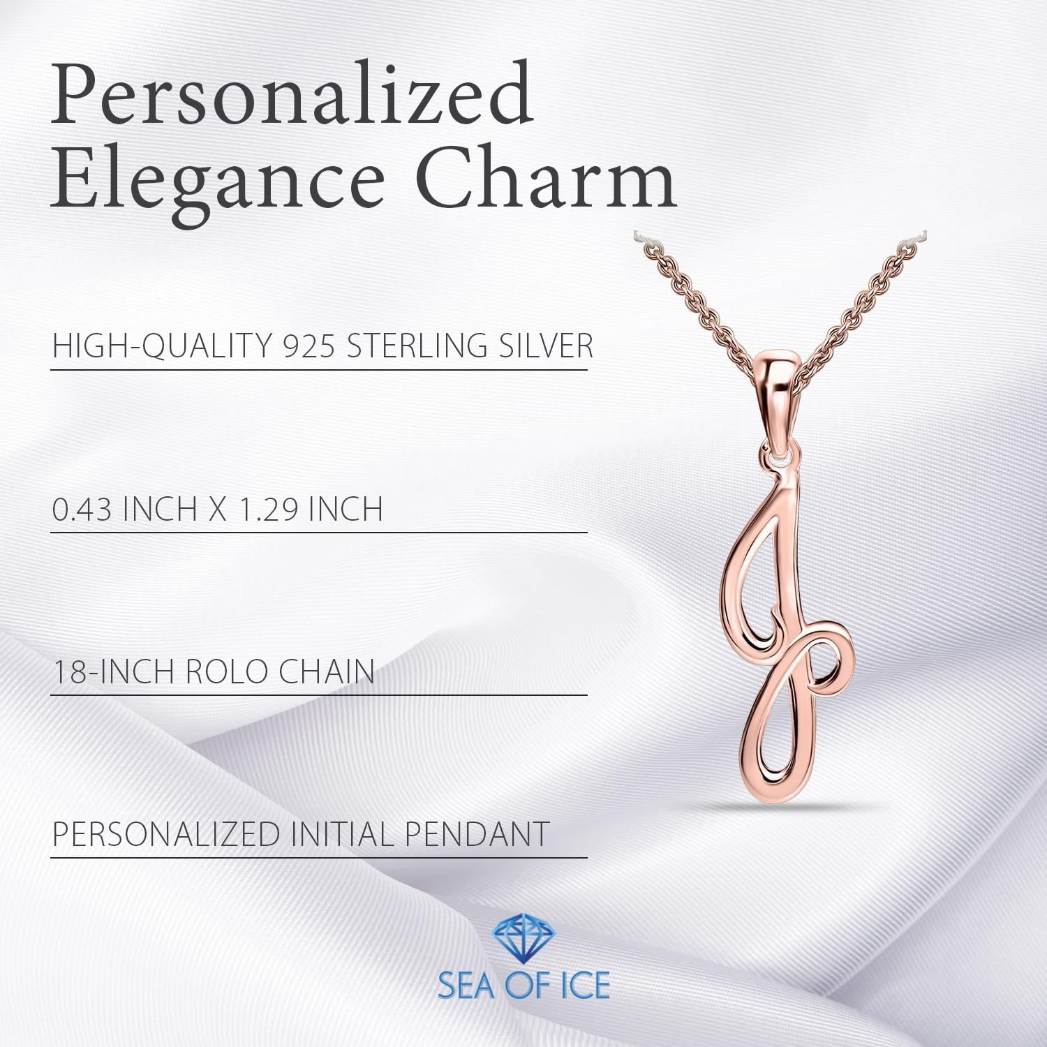 SEA OF ICE Letter Initial Necklace, Alphabet Letter Pendant Necklace, Sterling Silver, Gold, Rose Gold Necklace for Women, Elegant Initial Necklaces, Personalized Custom Women's Necklaces - Image 8