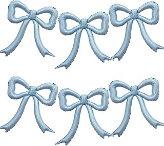 6pcs Blue Bow Foil Balloons Set Dusty Blue Bow Mylar Balloons for Coquette Birthday, Baby Shower, Last Toast On Coast,Bachelorette Party, Bow Themed Beach Bridal Shower Party Decorations
