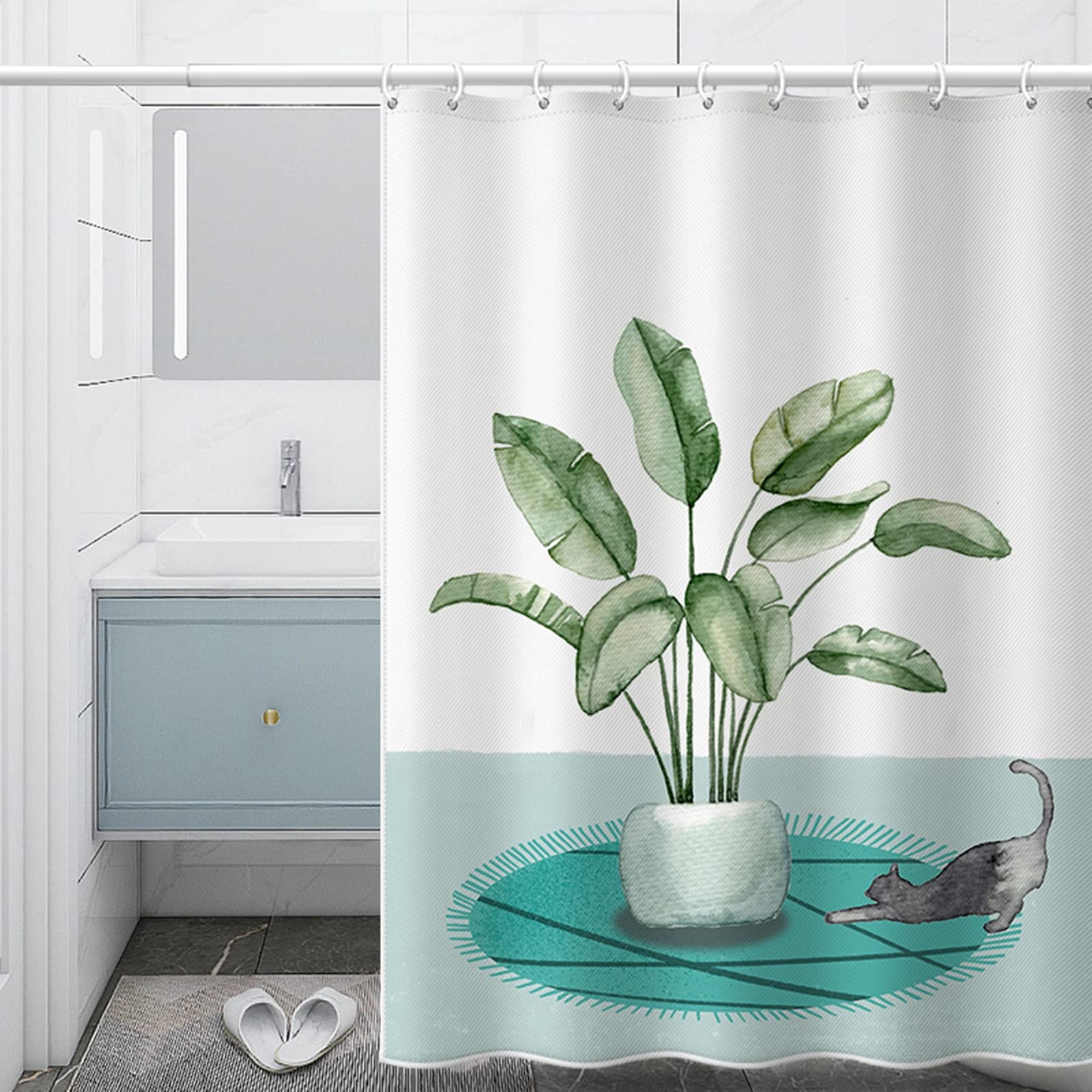 Rideau de douche chat noir et plantes KnSam 150x200cm en polyester imperméable