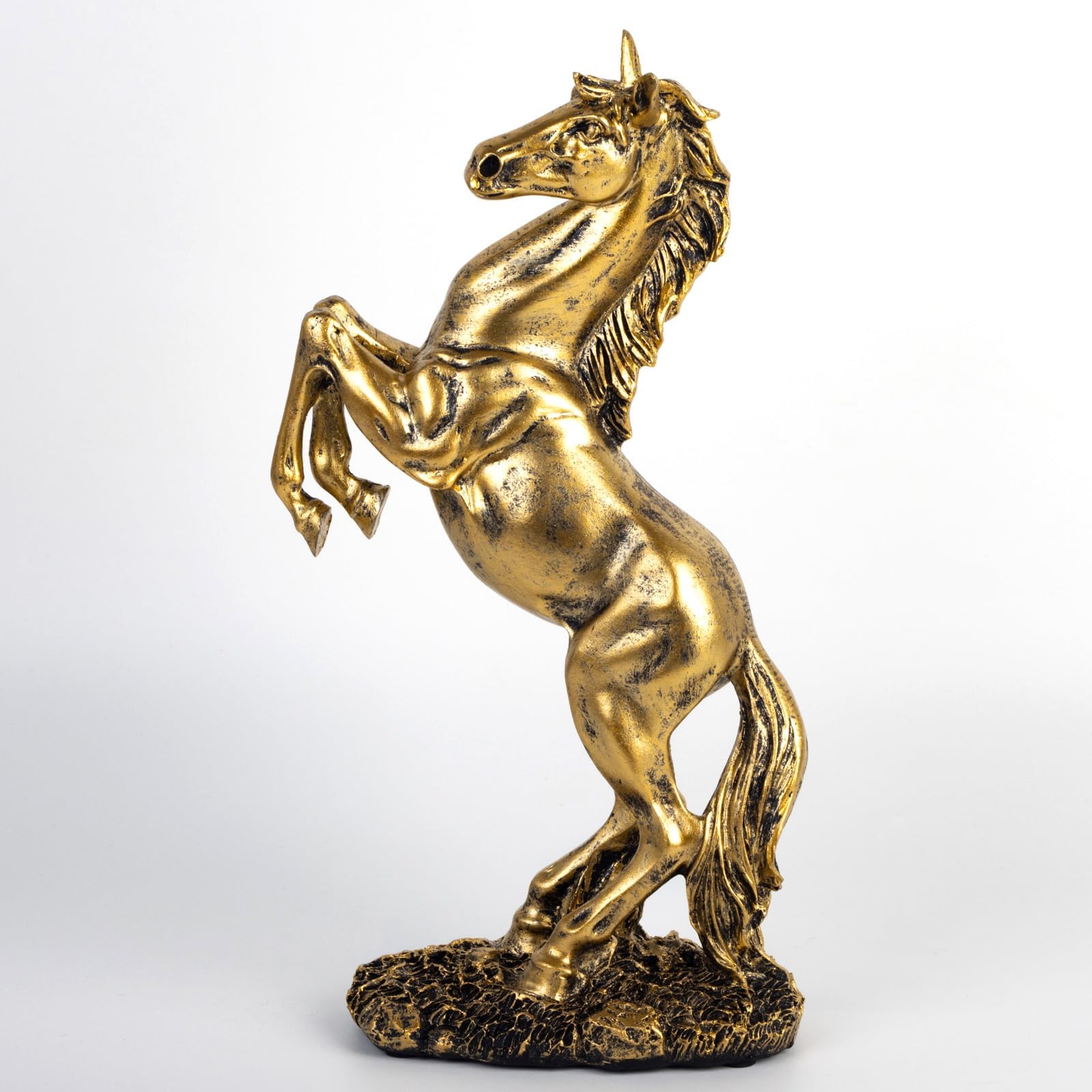 Golden Resin Standing Horse Statue - Elegant Home Decor Sculpture for Horse Lovers-Art Figurine Decorative-Animal Ornament-Birthday Gift