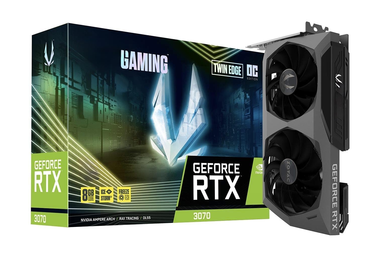 z0tac gaming geforce rtx 3070 twin edge oc 8gb gddr6 256-bit 14 gbps pcie 4.0 gaming graphics card icestorm 2.0 advanced cooling, (pre owned)