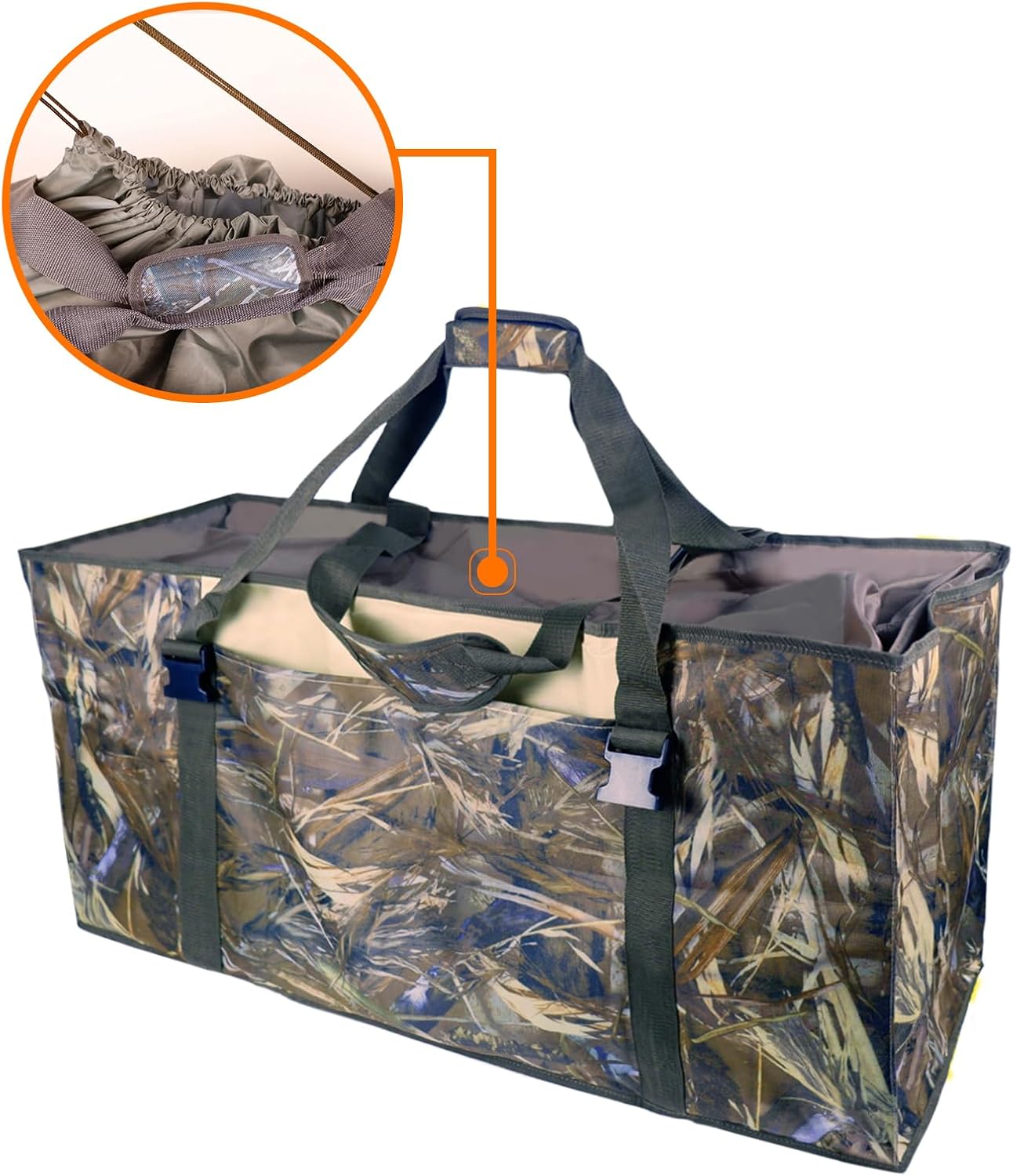 Camouflage 12 Slot Duck Decoy Bag, 12-Slot Waterfowl Hunting Carrier, Camo Pattern with Shoulder Strap