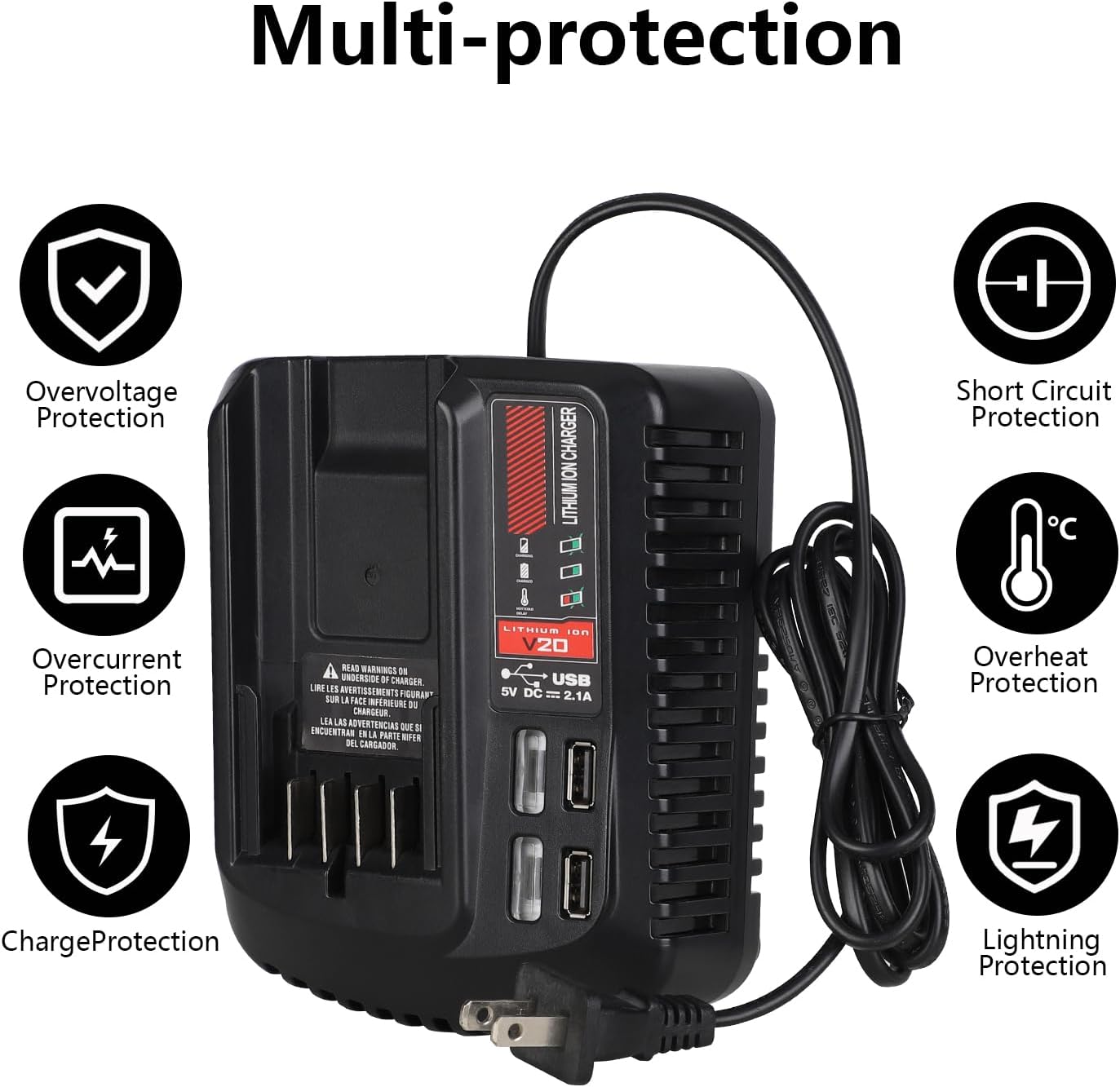 V20 Battery Charger Replacement for Craftsman 20V Max Lithium-Ion Batteries, Fast Charger Compatible with CMCB204 CMCB202 CMCB209, Replaces CMCB104 CMCB100 CMCB102 for V20 Cordless Power Tools Drills - Image 5