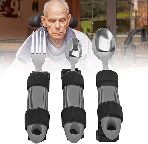 Juego de utensilios adaptativos, 3 piezas de utensilios adaptativos para artritis ancianos, adultos discapacitados, agarre débil, cuchara de tenedor