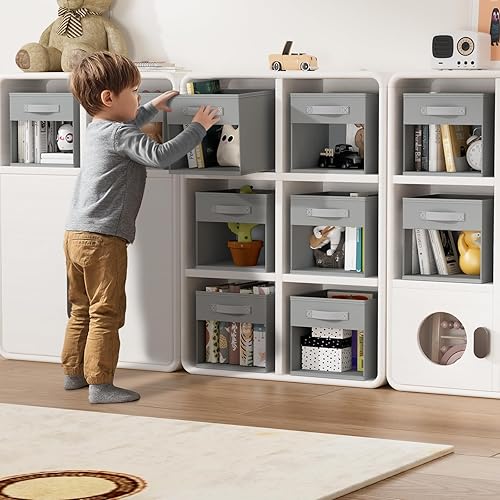 Miniatura 3 de DIMJ Cubos de almacenamiento, cubos de almacenamiento de 12 pulgadas con ventana, contenedores organizadores de tela con asa, cestas de