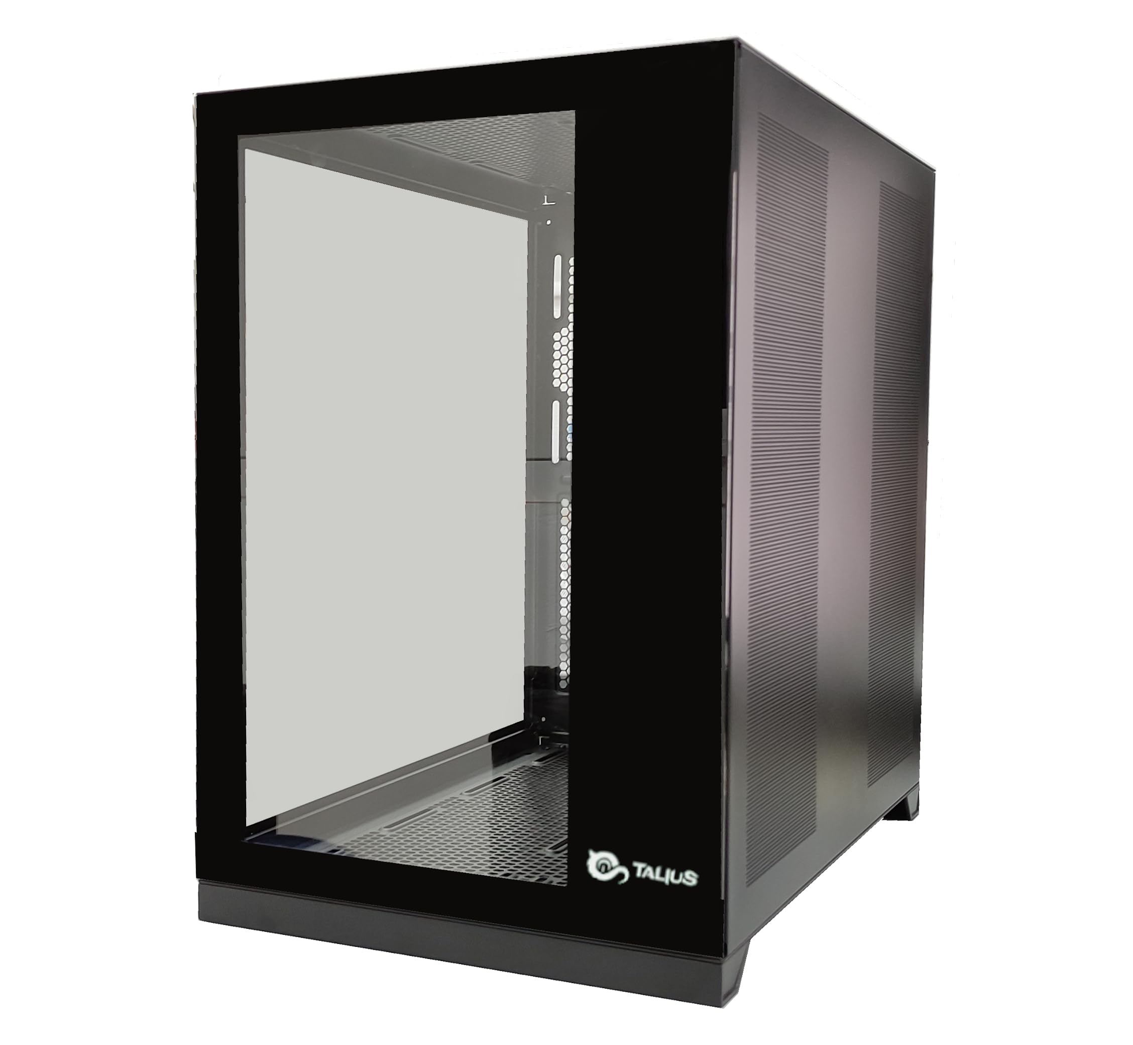 Talius Caja Gaming PC Zeus/Cronos Black. Ventana Cristal Templado Frontal y Puerta Lateral. Estructura Modular Doble Cámara. USB 3.0