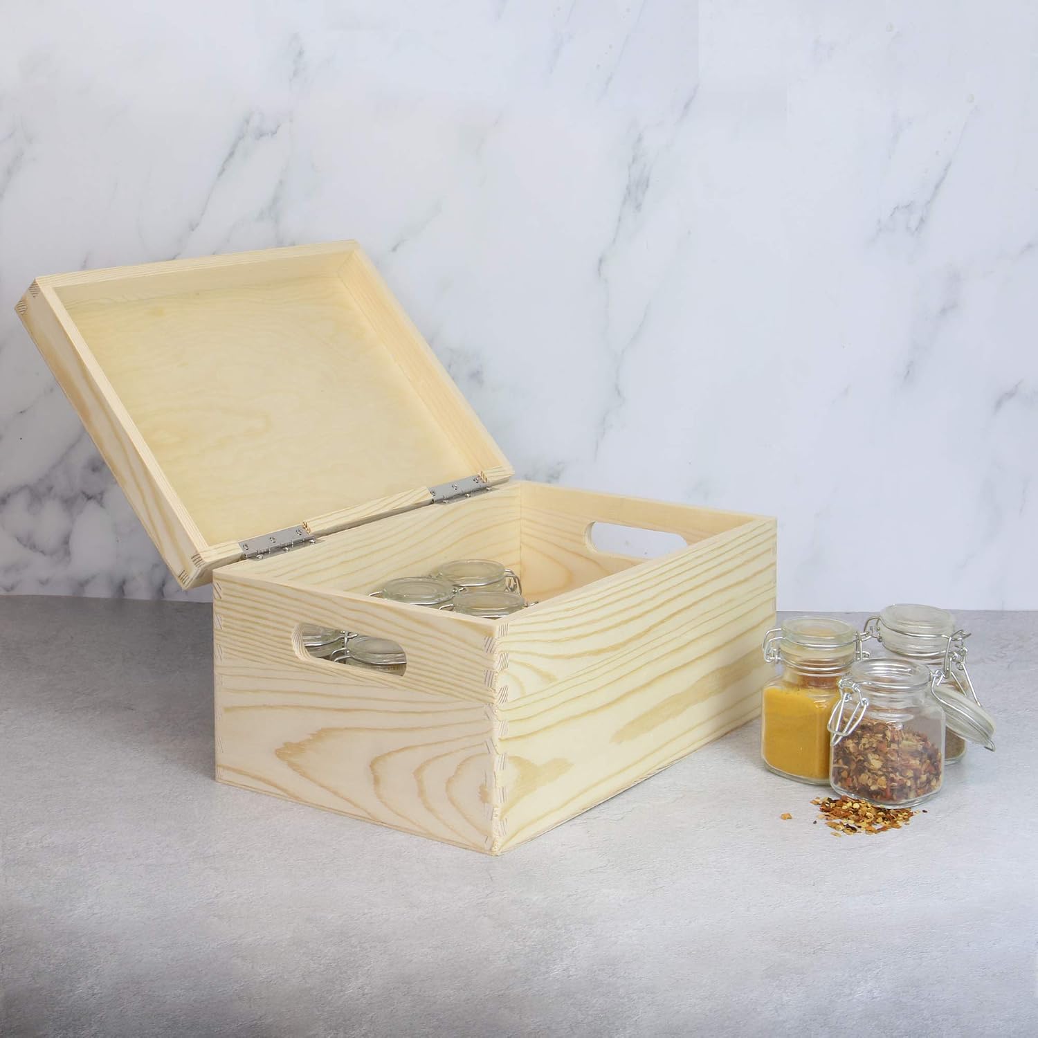 Wooden Storage Box | Kitchen Storage | Keepsake Box | Wooden Chest with Lid | Decorative Craft Box | Toys, Valuables, Memory Box | Pukkr