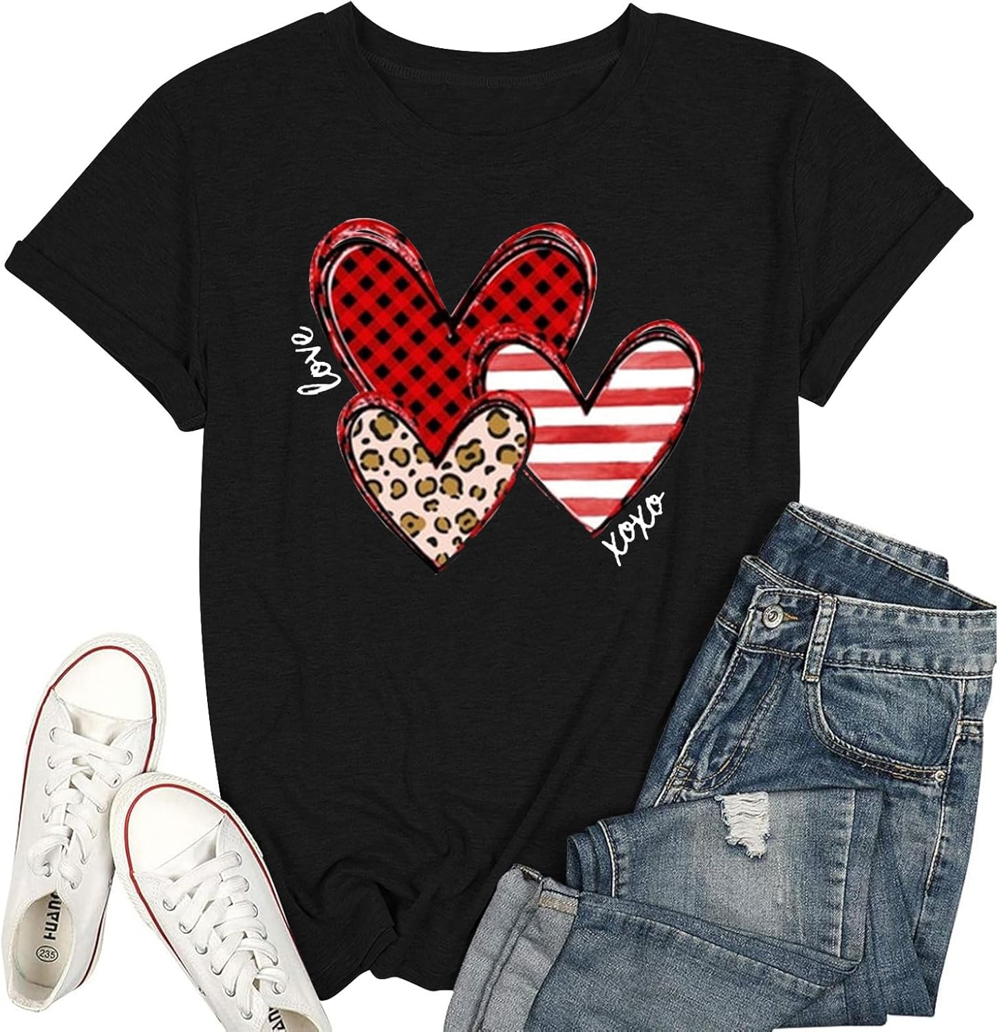 Valentines Shirts for Women Leopard Plaid Love Heart Graphic T Shirt Heart Tees Top for Her