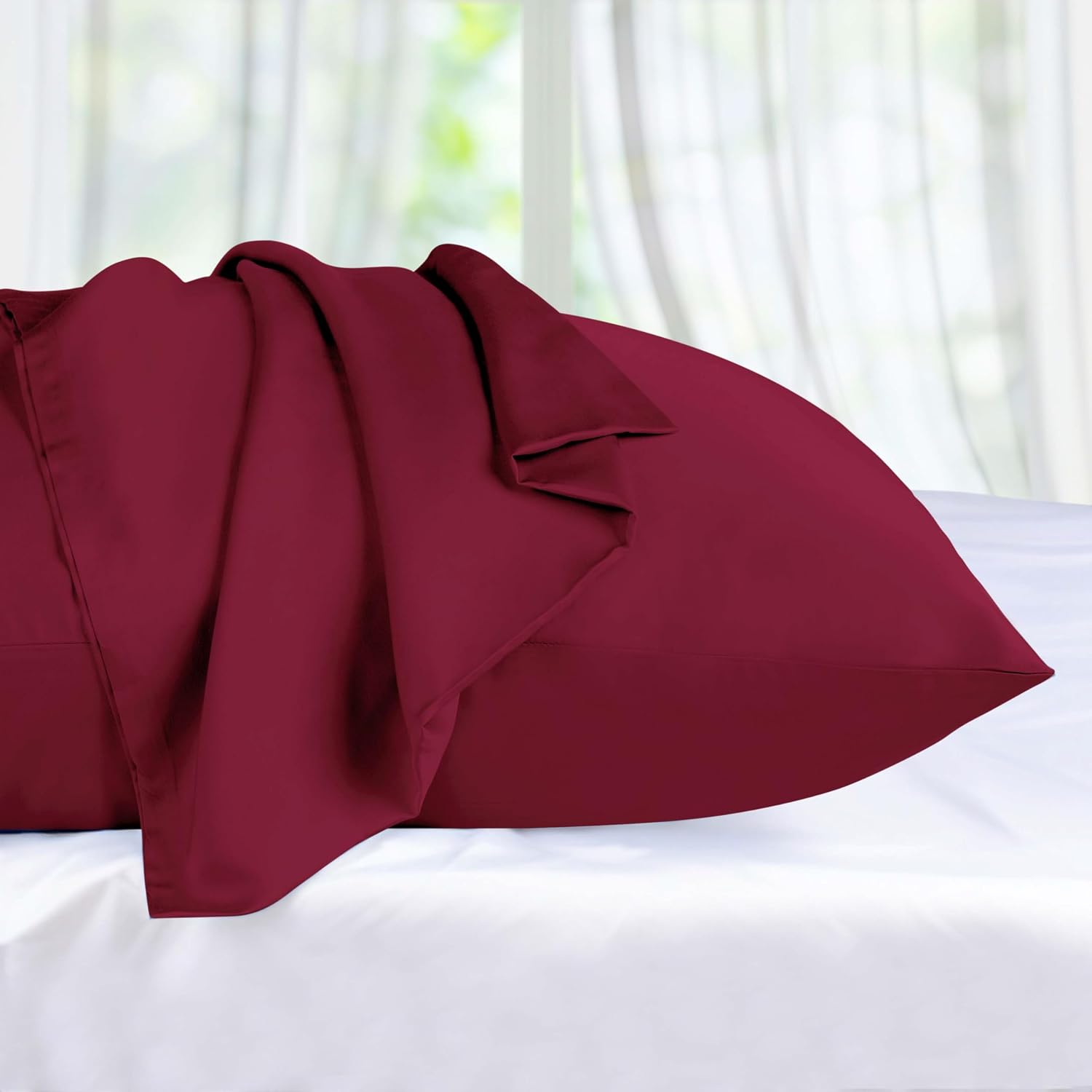 Superior Silky Soft 300 Thread Count 100% Modal from Beechwood Pillowcases - Naturally Cooling, Breathable & Durable, Sateen Weave, for Bedrooms & Kids Rooms, 2-Pack - Standard Size, Burgundy