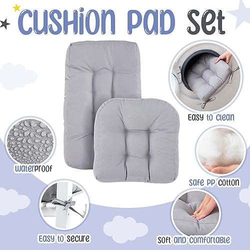 Miniatura 5 de Juego de Almohadones para Silla Mecedora Infantil Silla Mecedora para InterioresExteriores de Madera para Niños Silla Mecedora para Patio Balcón