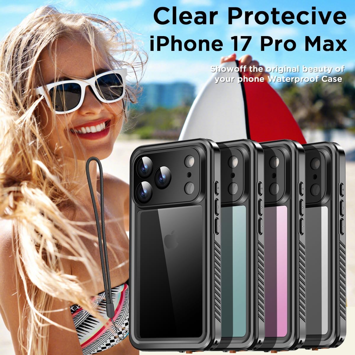 AICase Compatible with iPhone 17 Pro Max Case Waterproof, Clear Water Proof Built-in Screen Protector Shockproof Dustproof Snowproof Full Body Rugged Underwater Phone Case with Lanyard - Image 7