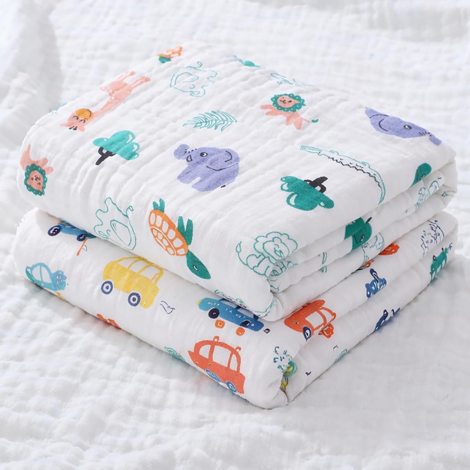 Muslin Large Swaddle Blanket Baby 2PCS 100% Cotton Baby Quilt, Reversible Receiving Baby Blanket for Boys&Girls 43x43in