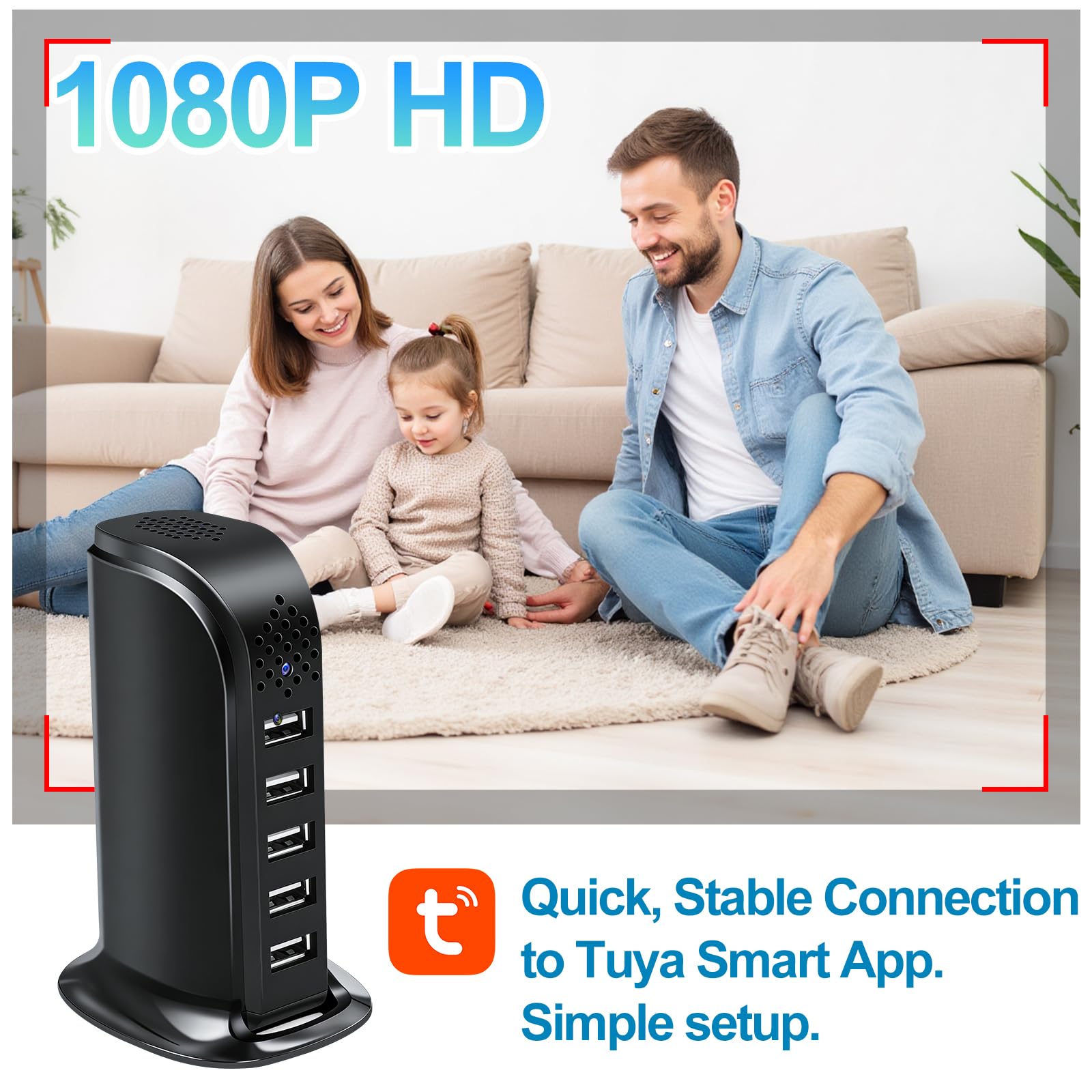 TANGMI Telecamera Spia WiFi, Hub di Ricarica 5-in-1 Mini Telecamera Spia Nascosta, WiFi 2.4G & 5Ghz 1080P HD con Rilevamento del Movimento e Avvisi Istantanei per Casa e Ufficio - 2