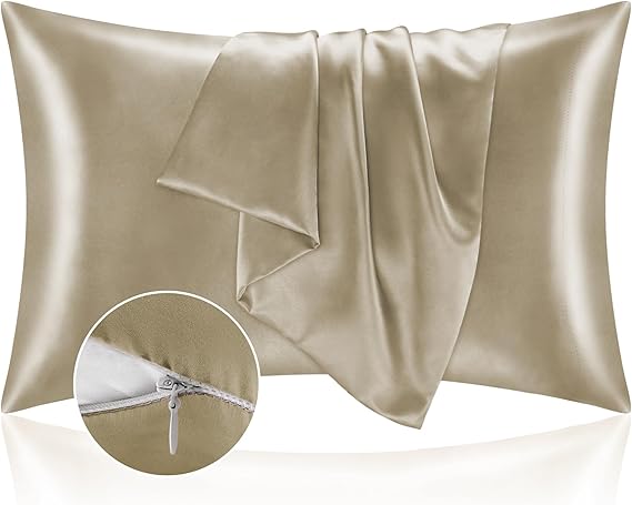 BEDELITE Satin Pillowcase with Zipper 2 Pack, Taupe Pillow Cases Standard Size, Super Soft and Cooling Similar to Silk Pillow Cases, Gift for Women Men(20x26 Inches)