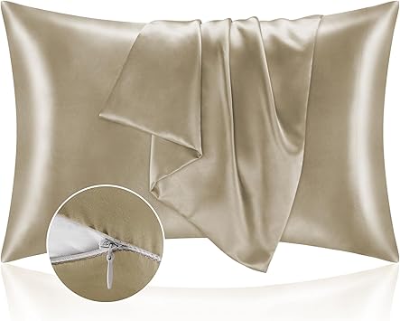 BEDELITE Satin Pillowcase with Zipper 2 Pack, Taupe Pillow Cases Standard Size, Super Soft and Cooling Similar to Silk Pillow Cases, Gift for Women Men(20x26 Inches)