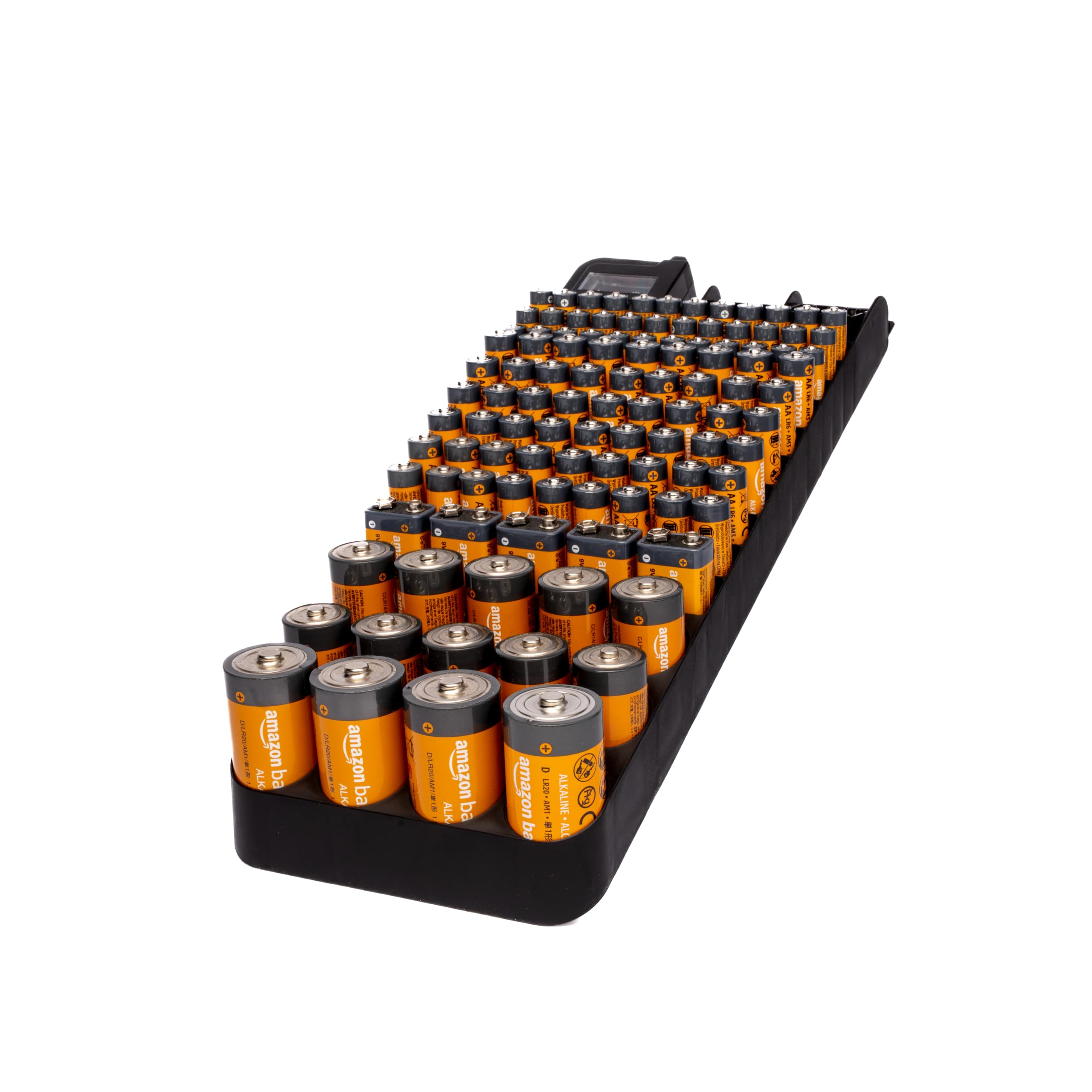 Bee Neat Battery Organizer and Storage Case with Tester - Battery Storage Box for Wall or Drawer - New & Improved Slanted Slot Design - Max. 117 Batteries AA, AAA, 9Volt, C, D & Button Batteries