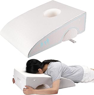 Face Down Pillow with Handle and Pocket for Phone, Bed Massage Head Holder Made with Excellent Support, Vitrectomy Recovery Equipment for Bed, Big Sponge Face Pillow for Tall People (white)