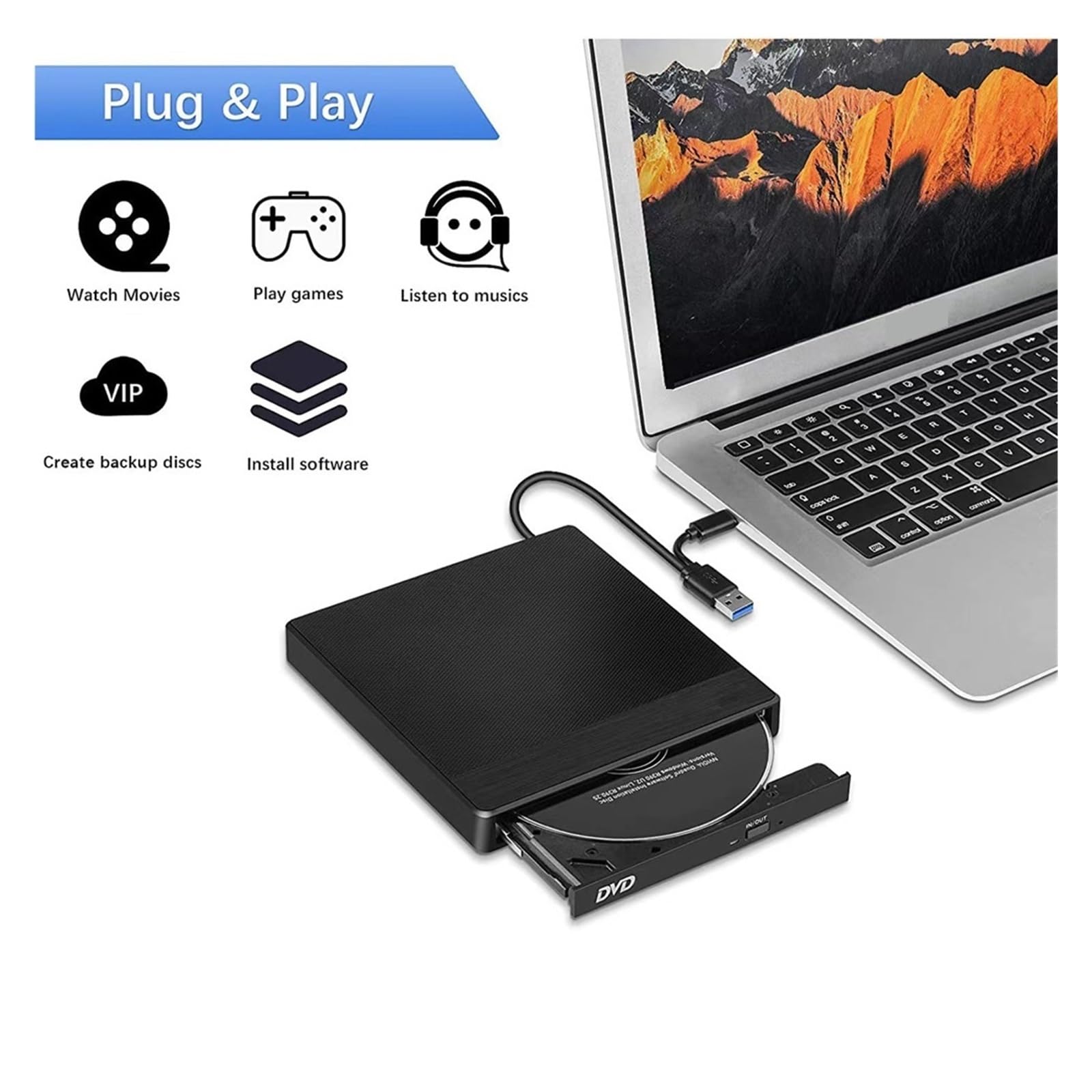 Zewnętrzny Napęd Optyczny CD DVD RW USB 3.0C Nagrywarka Super Drive Laptop OszczęDność Miejsca(DVDRW)