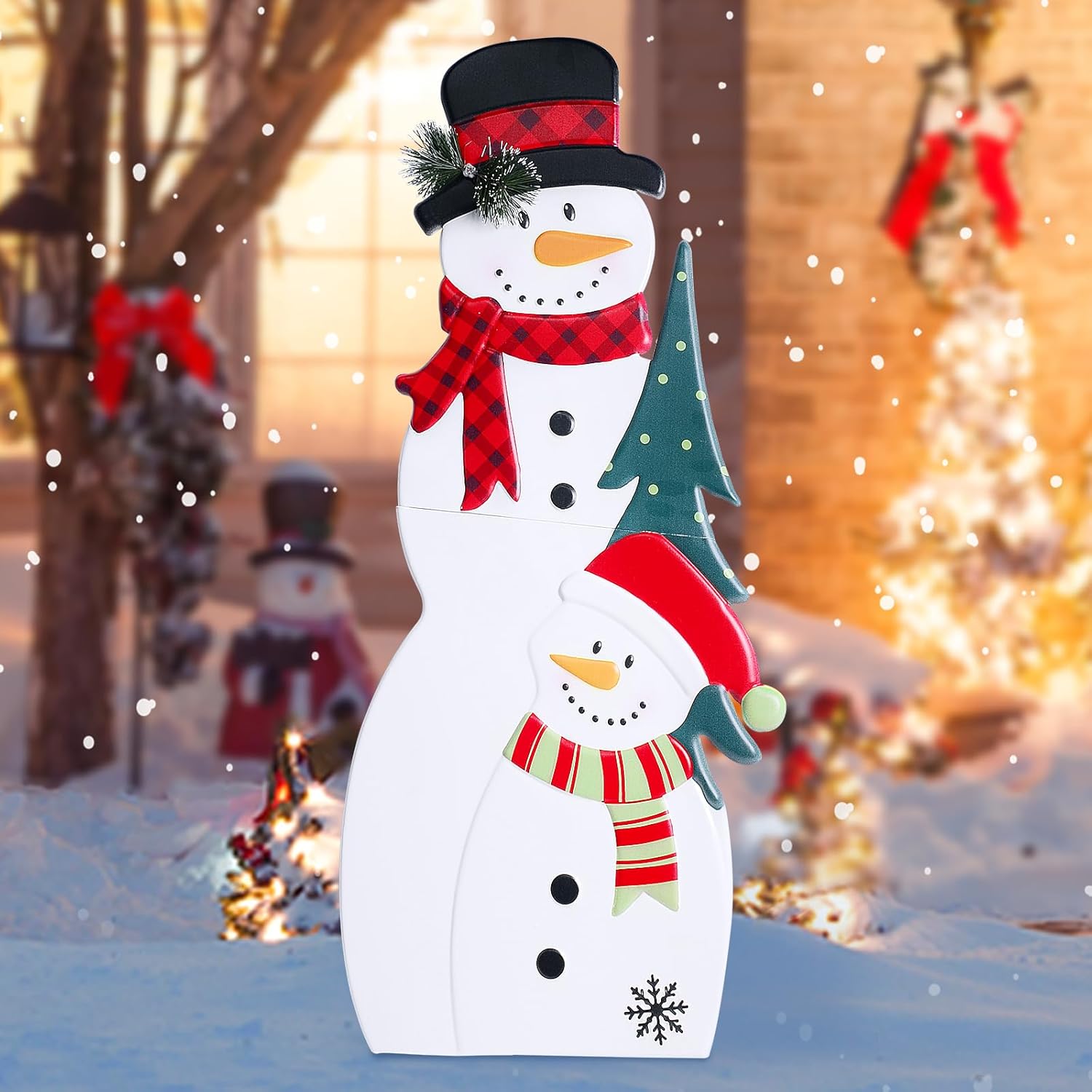 Christmas Decorations Outdoor, 29.53" Snowman Front Porch Decor Cute Christmas Yard Signs Waterproof Stainless Steel, Christmas Porch Decorations for Garden Home Pathway Party Decorations